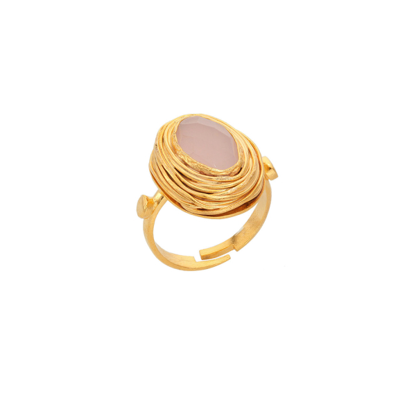 Ring made from brass, goldplated, Rosequartz